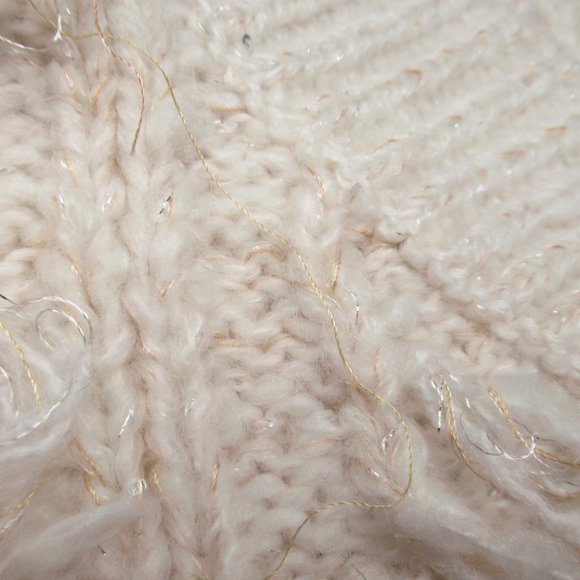 By Anthropologie Fringed Pullover Sweater Ivory White w/ Shimmer - Medium. - Picture 12 of 16